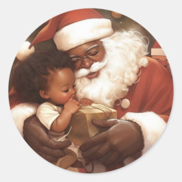 Der schwarze Weihnachtsmann gibt Freude Runder Aufkleber