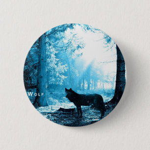 Der Schwarze Wolf allein im Wald Button