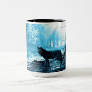 Der Schwarze Wolf allein im Wald Tasse
