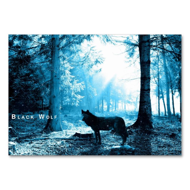 Der Schwarze Wolf allein im Wald Tischnummer (Vorderseite)