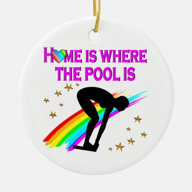 DER SCHWIMMER IST IMMER ZUM POOL BEREIT KERAMIKORNAMENT (Vorne)