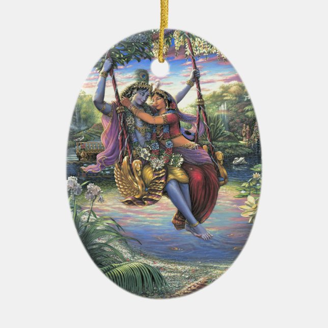 Der Schwingen-Zeitvertreib - Radha und Krishna Keramik Ornament (Vorne)