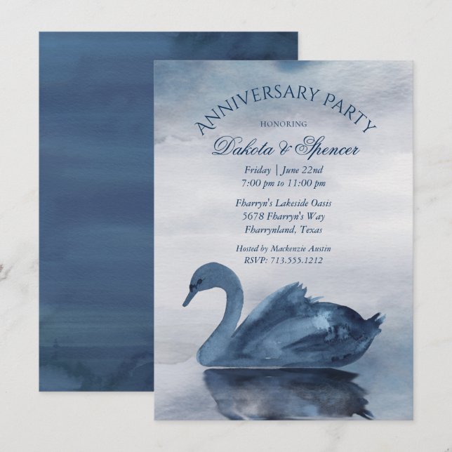 Der See | Blue Swan Anniversary Party Einladung (Vorne/Hinten)