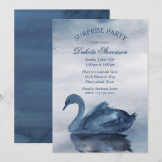 Der See | Dusty Blue Swan Surprise Party Einladung