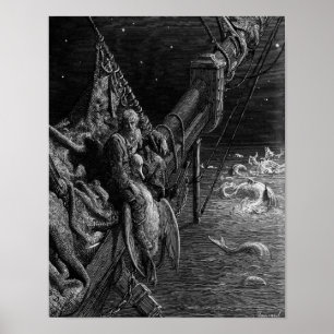Der Seemann starrt die Schlangen im Ozean an Poster