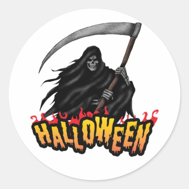 Der Sensenmann Halloween Beängstigend Runder Aufkleber (Vorderseite)
