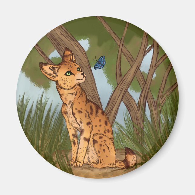 Der Serval und die Schmetterlinge Magnet (Vorne)