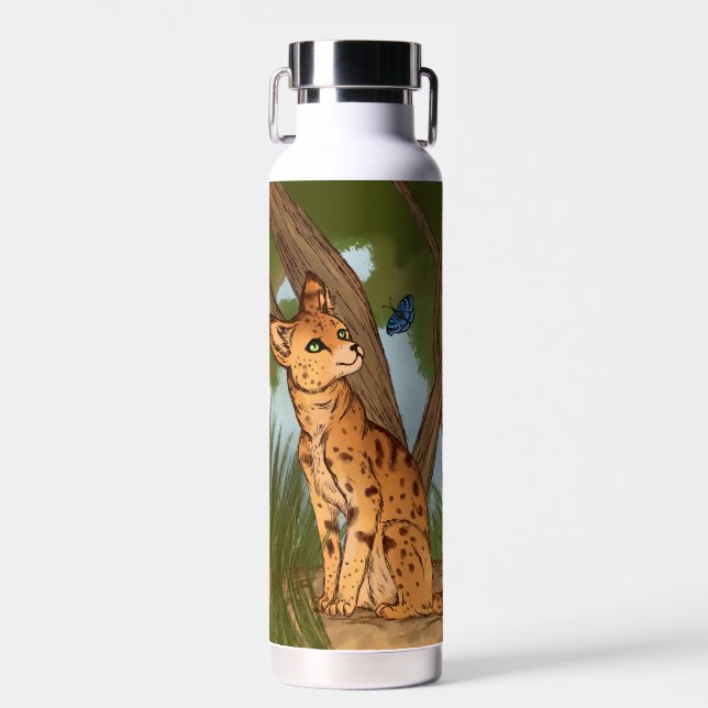Der Serval und die Schmetterlinge Trinkflasche (Vorne)