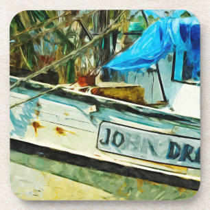 Der Shrimp Boat John Zeichnete Abstrakten Impressi Untersetzer