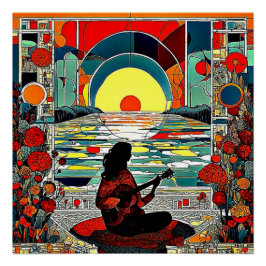 Der silhouettierte Gitarrenspieler Poster