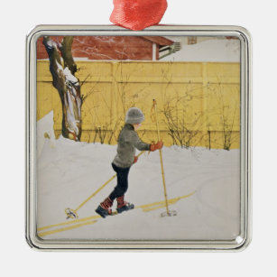 Der Skifahrer, c.1909 Silbernes Ornament