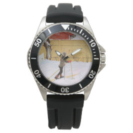 Der Skifahrer (Junge mit Ski) (Winterlandschaft) Armbanduhr