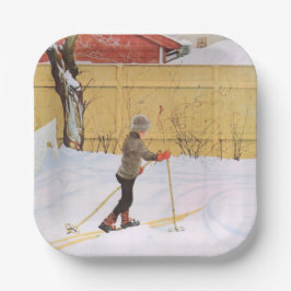 Der Skifahrer (Junge mit Ski) (Winterlandschaft) Pappteller