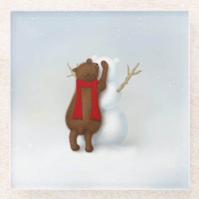 Der Snowbear Whimsical Baby Bear im Winter Glasuntersetzer (Vorderseite)