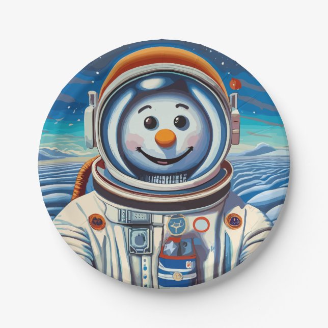 Der Snowman ist zu Weihnachten Astronaut Pappteller (Vorderseite)