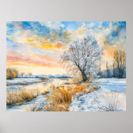 Der Snowy Havel River mit Willowtree. Aquarell Poster