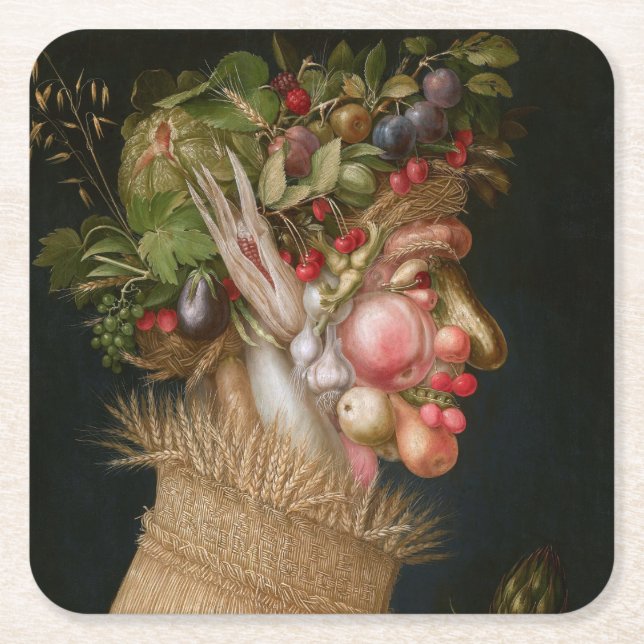 Der Sommer, Arcimboldo Rechteckiger Pappuntersetzer (Vorderseite)