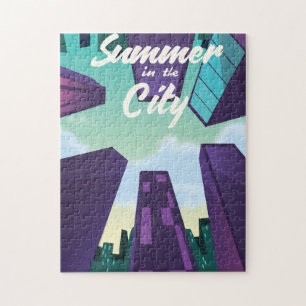 Der Sommer im Stadtbild Poster Cartoon.
