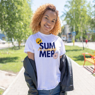 Der Sommer kommt navyblau gelbe Schrift rosa Blume T-Shirt