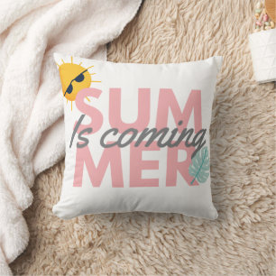 Der Sommer kommt pinke und graue Typografie Kissen