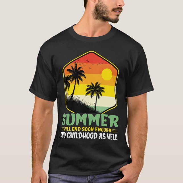 Der Sommer wird bald Ende Beach Palm Tree Sonnenun T-Shirt (Vorderseite)