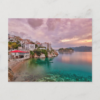 Der Sonnenaufgang am alten Hafen von Skiathos, Gri Postkarte