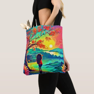 Der Sonnenuntergang am Fluss Tasche