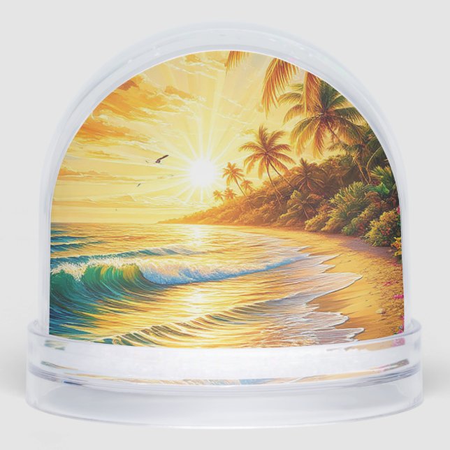 Der Sonnenuntergang am tropischen Strand mit Palme Schneekugeln (Vorderseite)