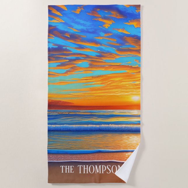Der Sonnenuntergang des tropischen Strandes über d Strandtuch (Vorderseite)