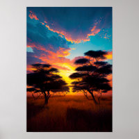 Der Sonnenuntergang in der afrikanischen Savanna
