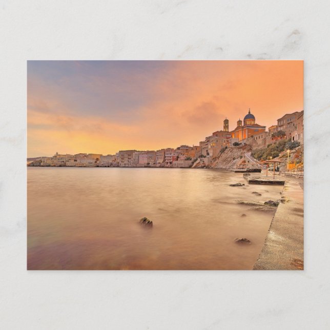 Der Sonnenuntergang von Agios Nikolaos auf der Ins Postkarte (Vorderseite)