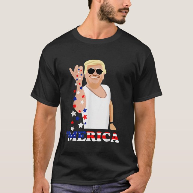 Der sonnige 4. Juli Amerikanische Flagge Trump Mer T-Shirt (Vorderseite)