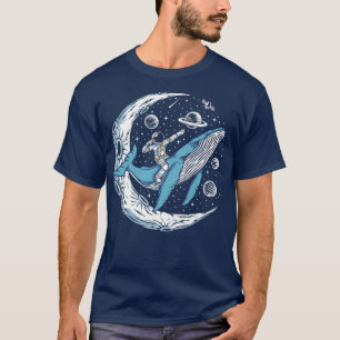 Der sonnige Astronaut auf dem Mond reitet auf eine T-Shirt