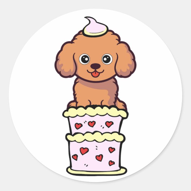 Der sonnige braune Hund springt aus einem Kuchen Runder Aufkleber (Vorderseite)