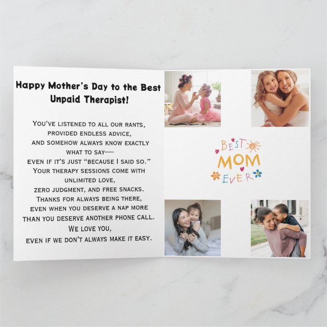 Der sonnige "Mama Unbezahlter Therapeut" Blumenmut Karte (Innenseite)