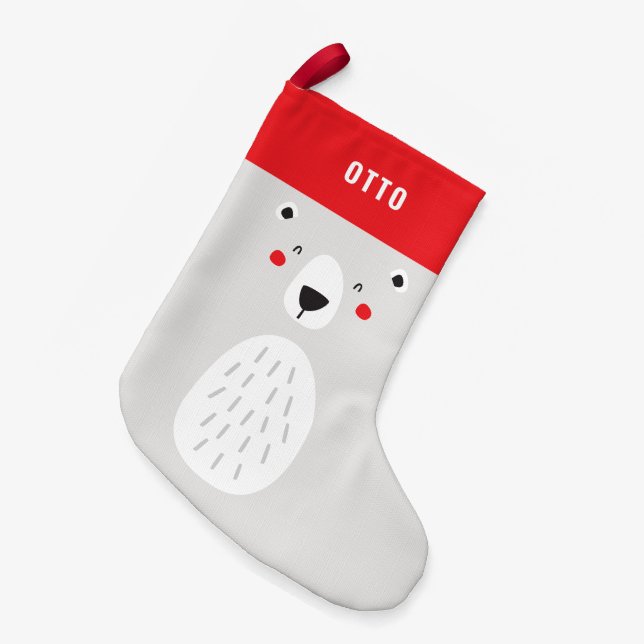 Der sonnige niedliche Eisbär personalisiert Kleiner Weihnachtsstrumpf (Vorderansicht (hängend))