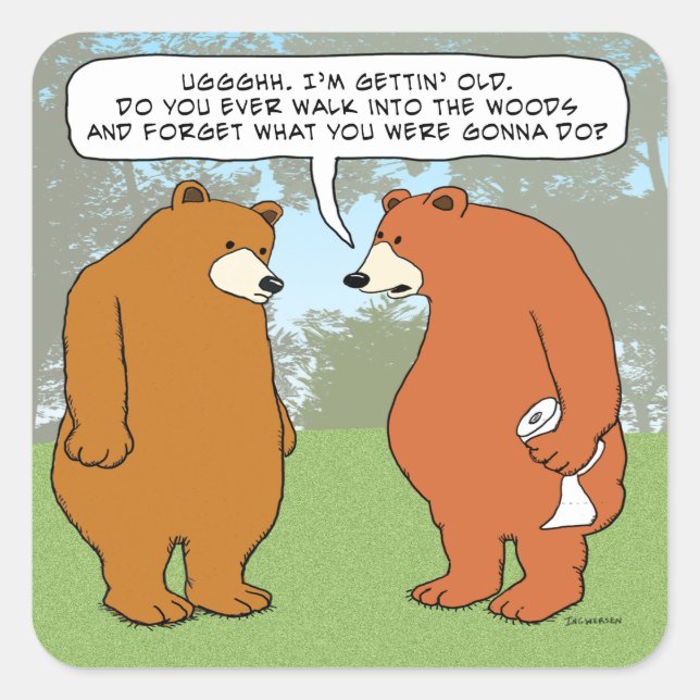 Der sonnige vergessene Bär im Wald Quadratischer Aufkleber (Vorderseite)