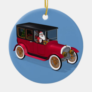 Der sonnige Weihnachtsmann im Vintagen Limousin Keramikornament