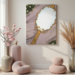 Der Spiegel I - Ein goldener Spiegel im Gras Leinwanddruck