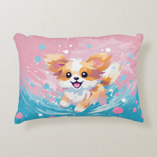 Der spielerische Papillon Pup: Splash of Pink and  Dekokissen