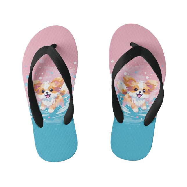 Der spielerische Papillon Pup: Splash of Pink and  Kinderbadesandalen (Fußbett)