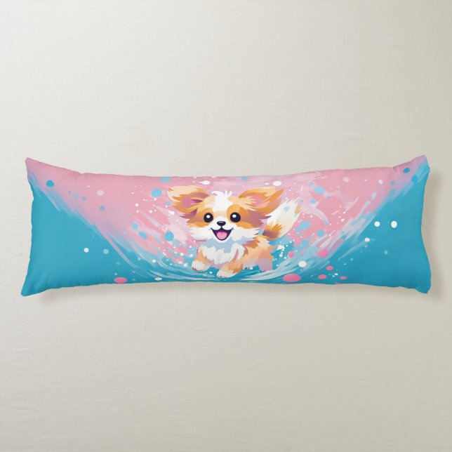 Der spielerische Papillon Pup: Splash of Pink and  Seitenschläferkissen (Vorderseite)