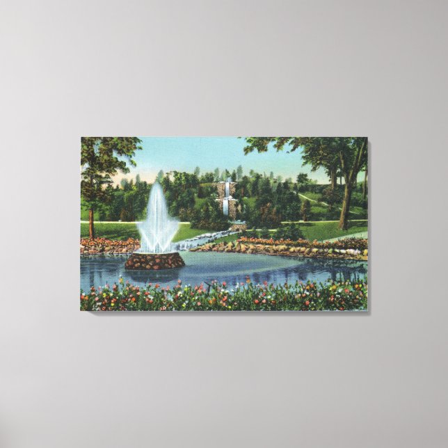 Der Springbrunnen und die Wasserfälle Leinwanddruck (Vorderseite)