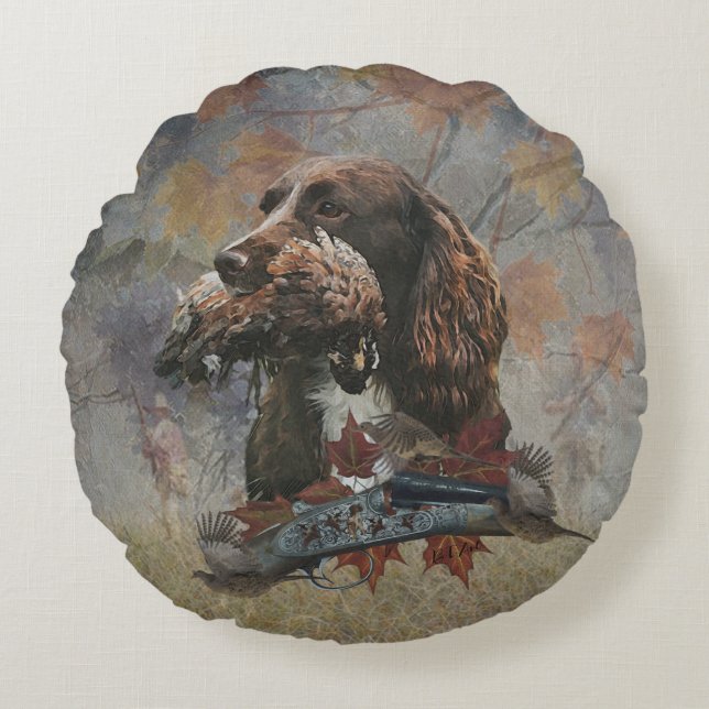 Der Sprocker Spanier, Gun Dog Art Rundes Kissen (Vorderseite)
