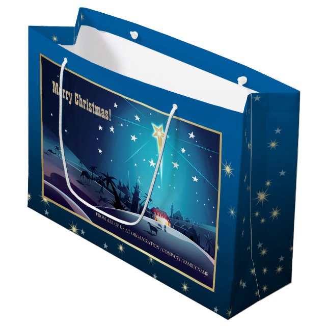 Der Stern von Bethlehem. Custom Christmas Große Geschenktüte (Vorderseite Schrägansicht)