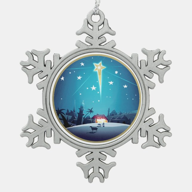Der Stern von Bethlehem Weihnachtsgeschenk Schneeflocken Zinn-Ornament (Vorderseite)