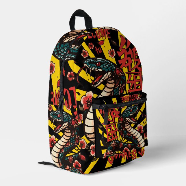 Der Stil der grünen Holzschlange - Chinesisches Ne Bedruckter Rucksack (Rückseitige Ecke links)