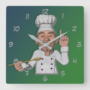 Der Stil des Koch 2 Cartoon Quadratische Wanduhr