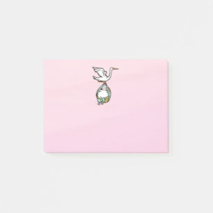 Der Storch trägt ein Baby-Mädchen Post-it Klebezettel