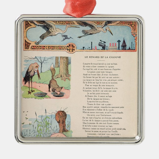 Der Storch und der Fox von den Fabeln Silbernes Ornament (Vorne)
